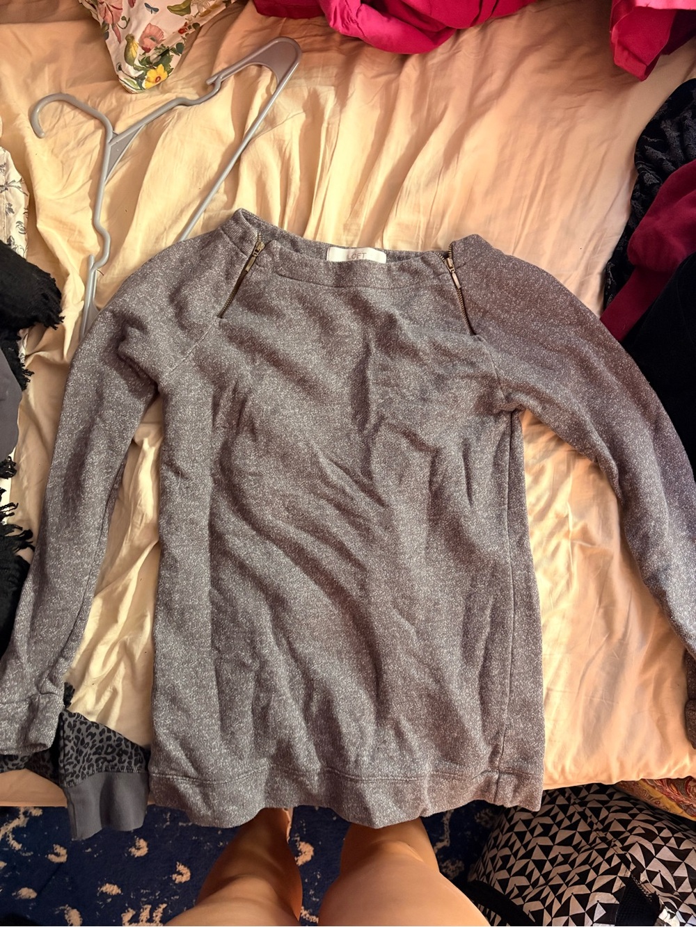 LOFT Metallic Silver Boatneck Sweater with Shoulder Zips